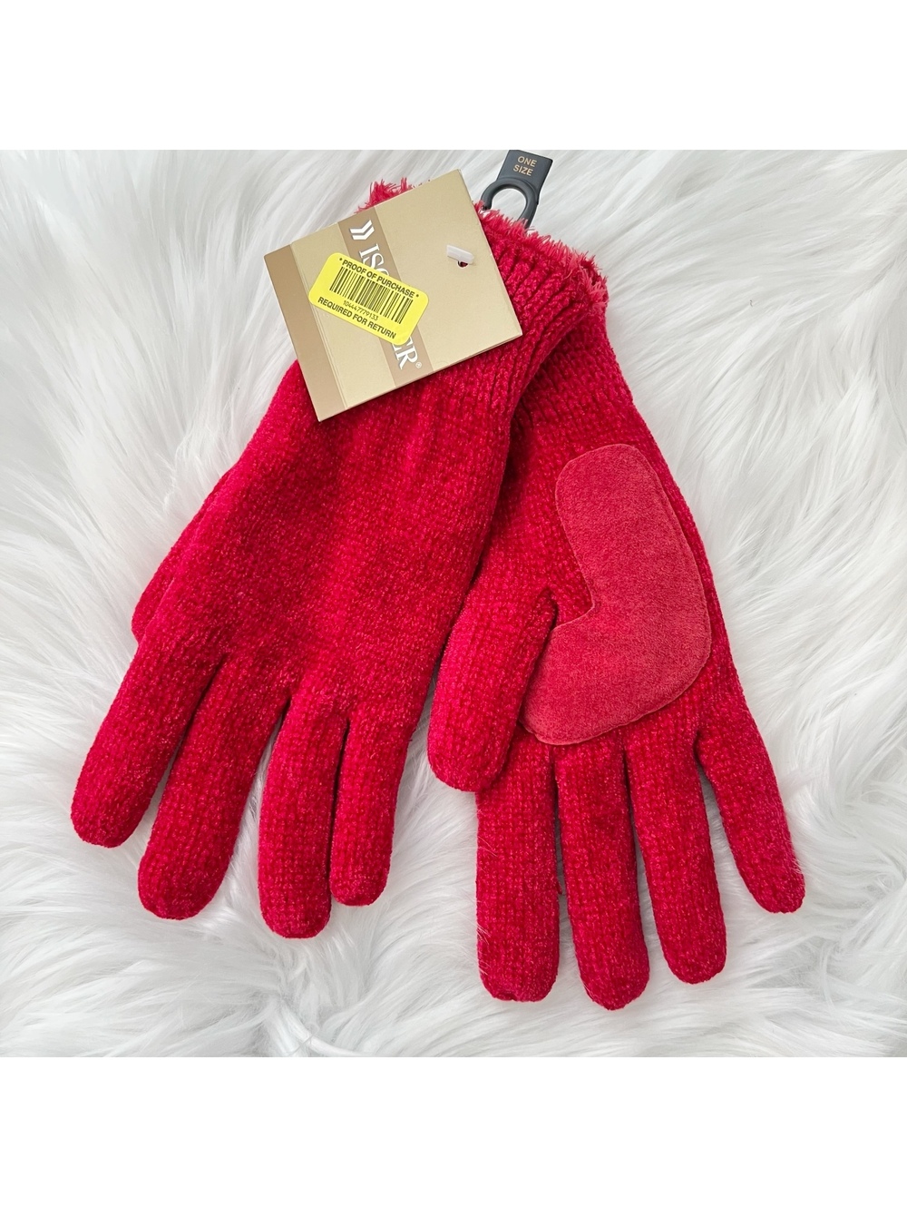 Vintage NWT Isotoner Aris 115 Red Chenille Gloves Thinsulate Lined One Size